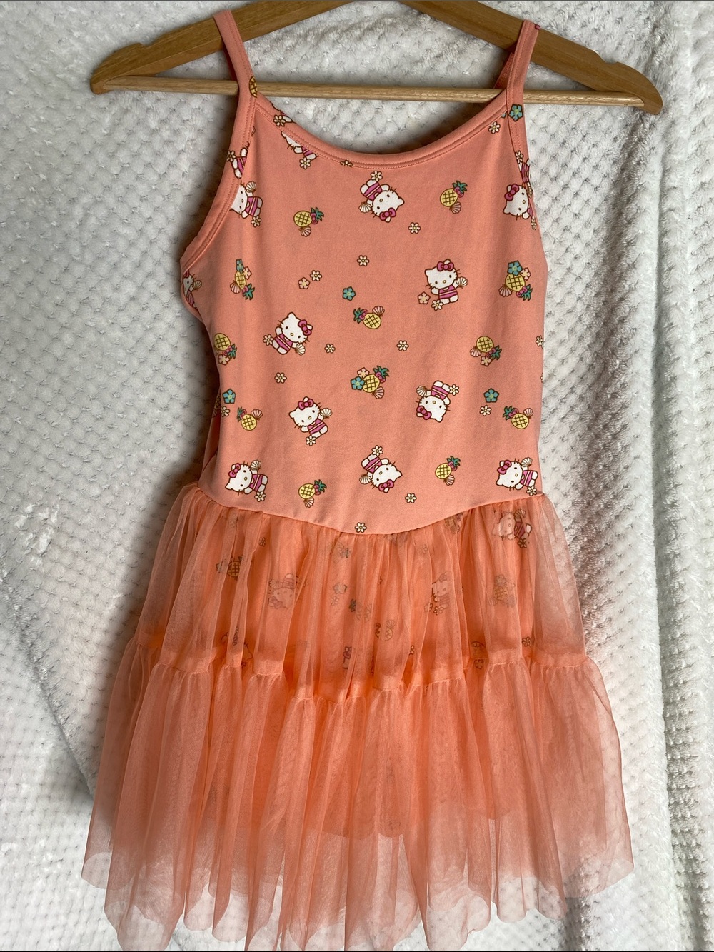 Hello Kitty Peach Tulle Romper Outfit with Printed Character Bodice